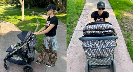 Paris Hilton passeia com o filho em carrinho de bebê de R$ 23 mil; veja