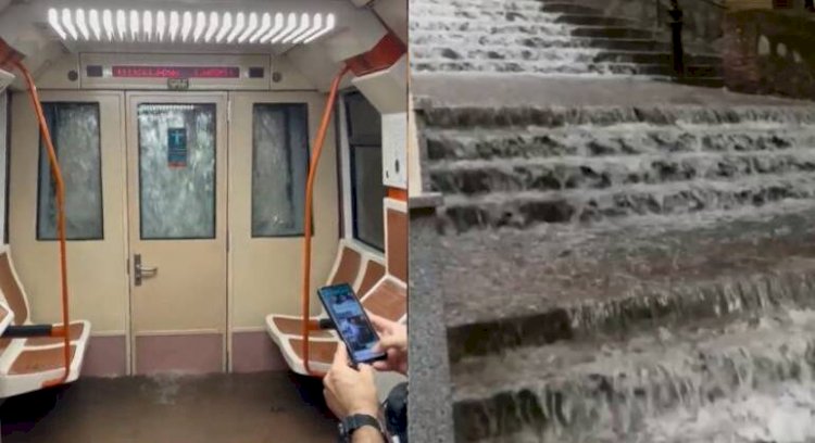 Vídeo: água da chuva invade o metrô de Madri e assusta passageiros